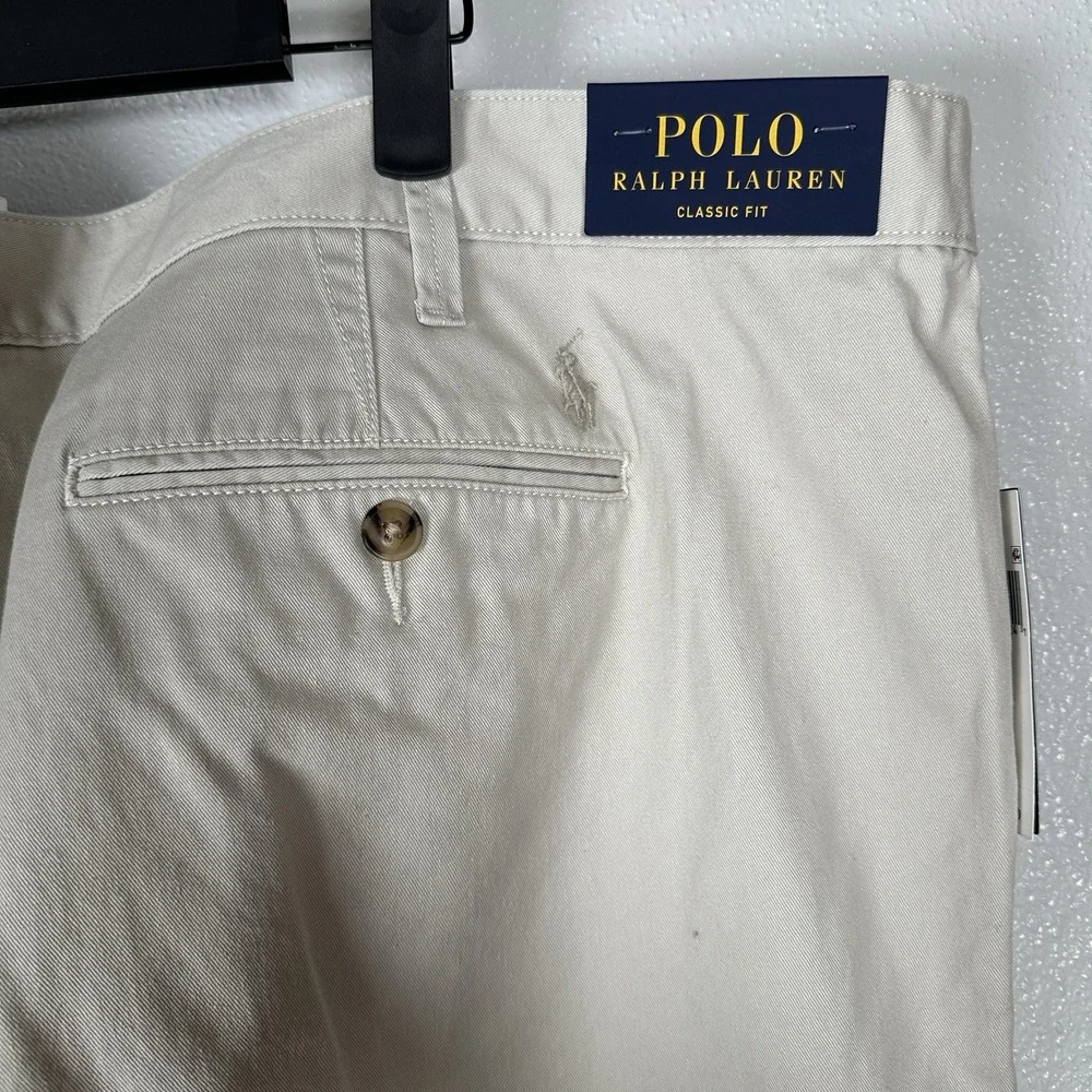 NEW Polo Ralph Lauren Classic Fit Chino Shorts Mens 50B Khaki Beige‎ Flat Front